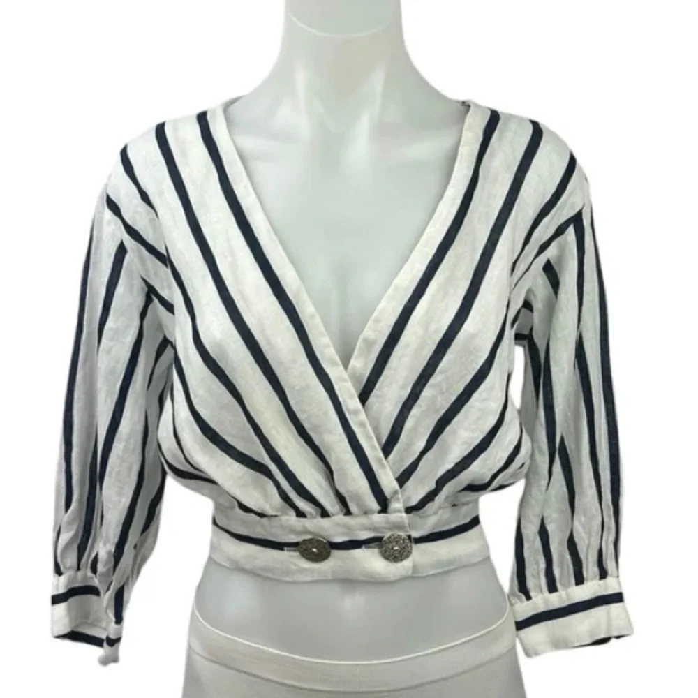 Zara Navy and White Striped Crop Top - Picture 2 of 6